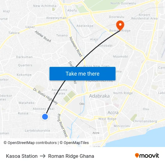 Kasoa Station to Roman Ridge Ghana map