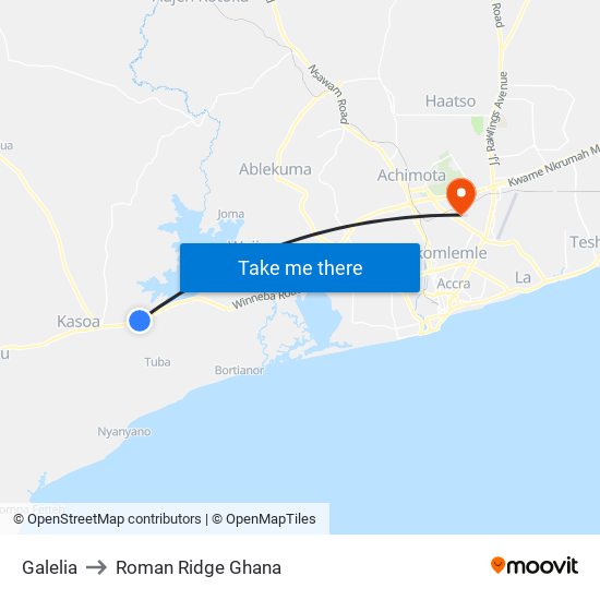 Galelia to Roman Ridge Ghana map