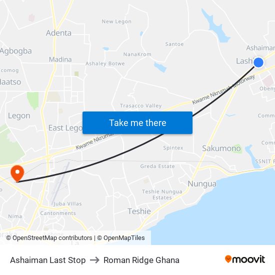 Ashaiman Last Stop to Roman Ridge Ghana map