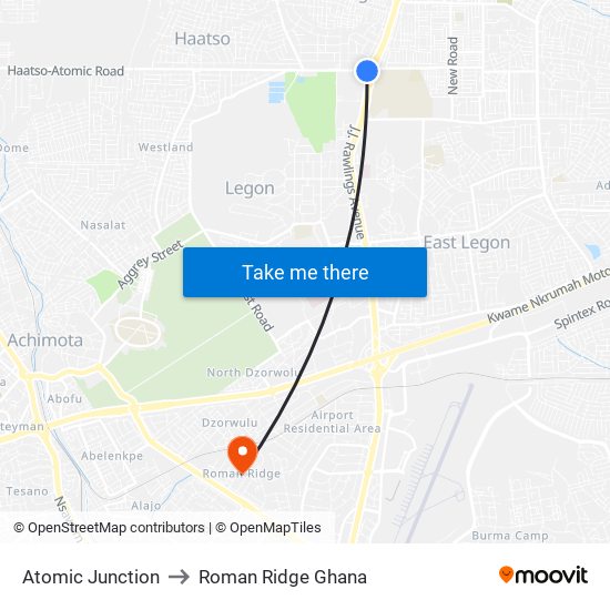 Atomic Junction to Roman Ridge Ghana map