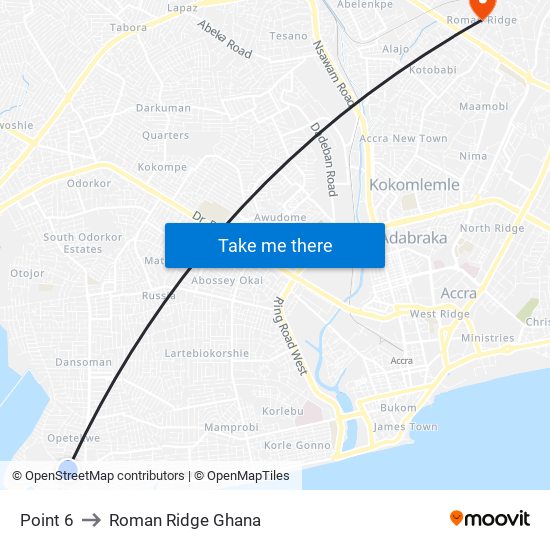 Point 6 to Roman Ridge Ghana map