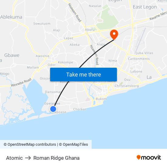 Atomic to Roman Ridge Ghana map