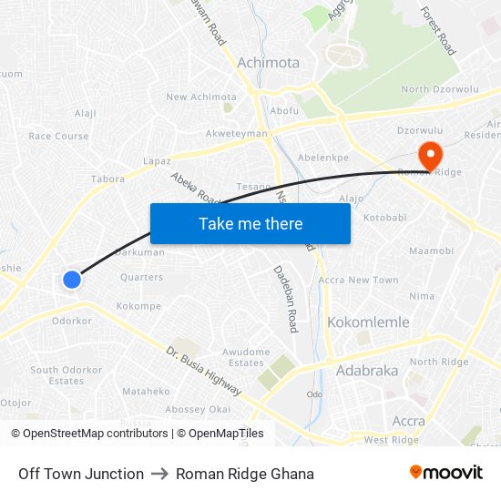 Off Town Junction to Roman Ridge Ghana map