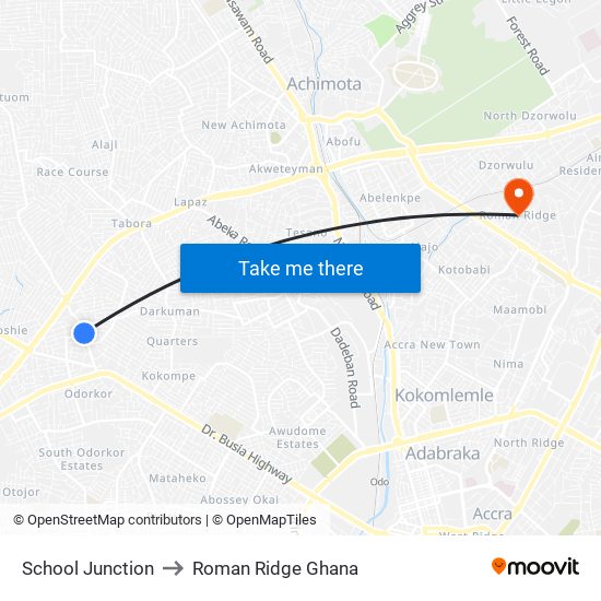 School Junction to Roman Ridge Ghana map