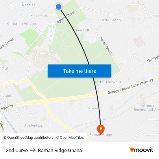 2nd Curve to Roman Ridge Ghana map