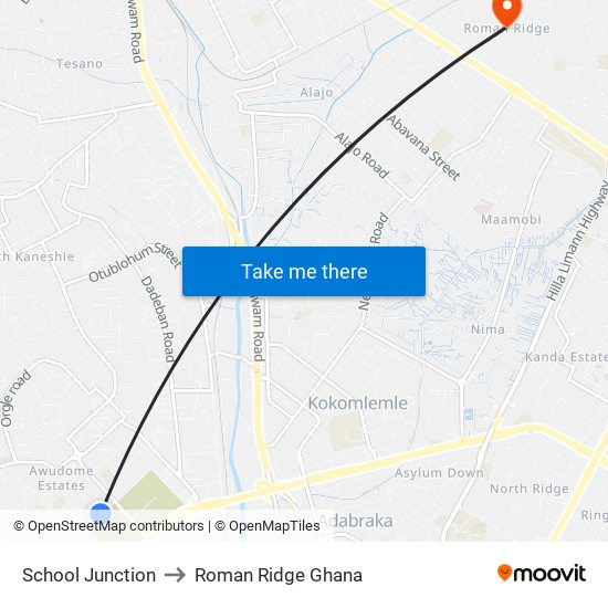 School Junction to Roman Ridge Ghana map