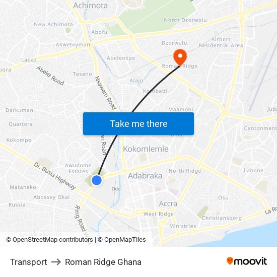 Transport to Roman Ridge Ghana map