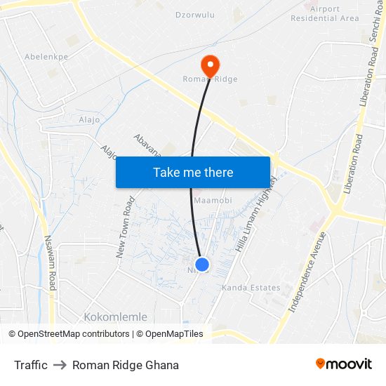 Traffic to Roman Ridge Ghana map