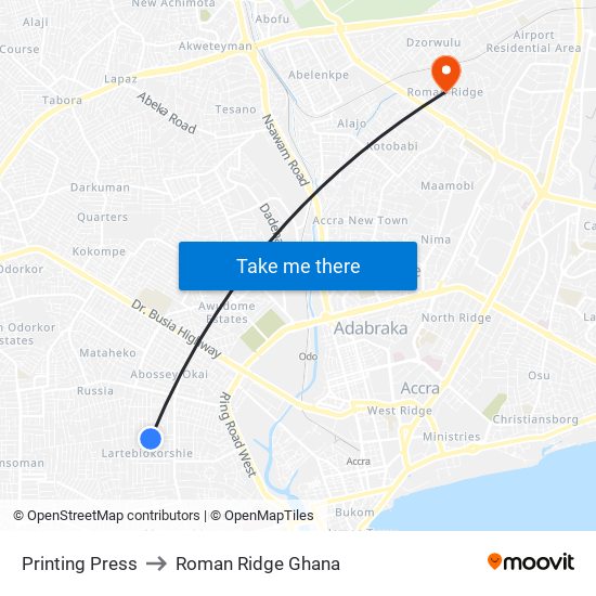 Printing Press to Roman Ridge Ghana map