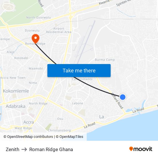 Zenith to Roman Ridge Ghana map