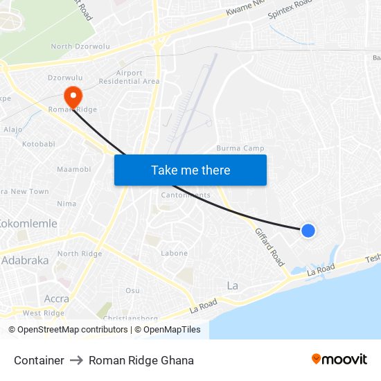 Container to Roman Ridge Ghana map