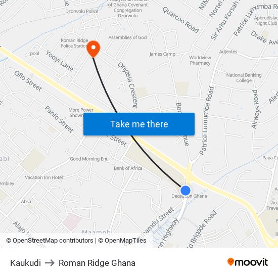 Kaukudi to Roman Ridge Ghana map