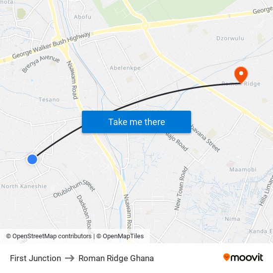 First Junction to Roman Ridge Ghana map