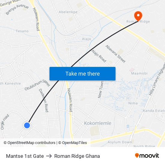 Mantse 1st Gate to Roman Ridge Ghana map