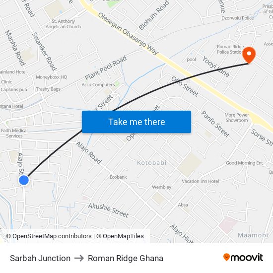 Sarbah Junction to Roman Ridge Ghana map