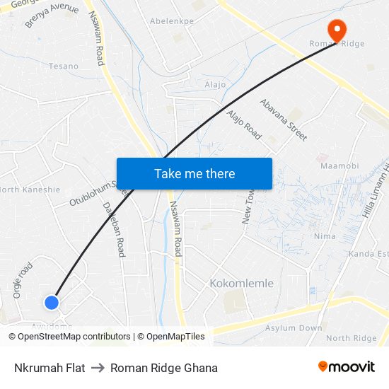 Nkrumah Flat to Roman Ridge Ghana map