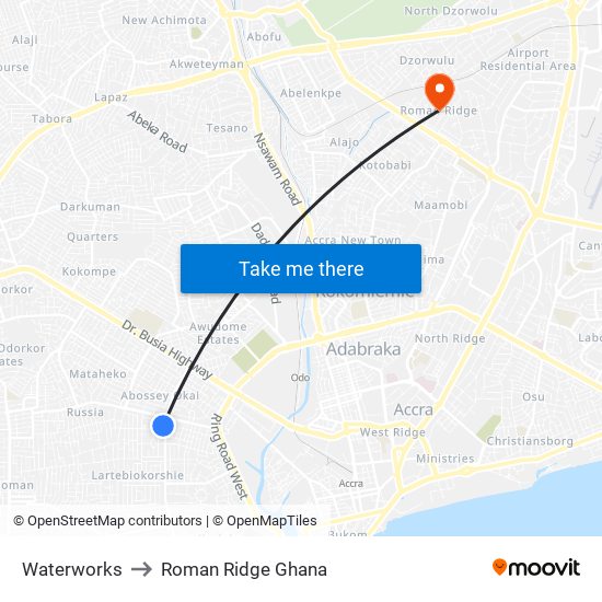 Waterworks to Roman Ridge Ghana map