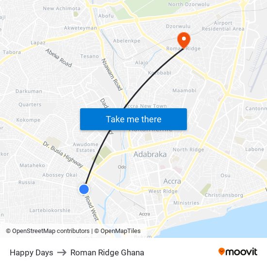 Happy Days to Roman Ridge Ghana map