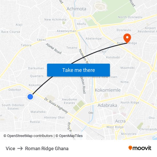 Vice to Roman Ridge Ghana map