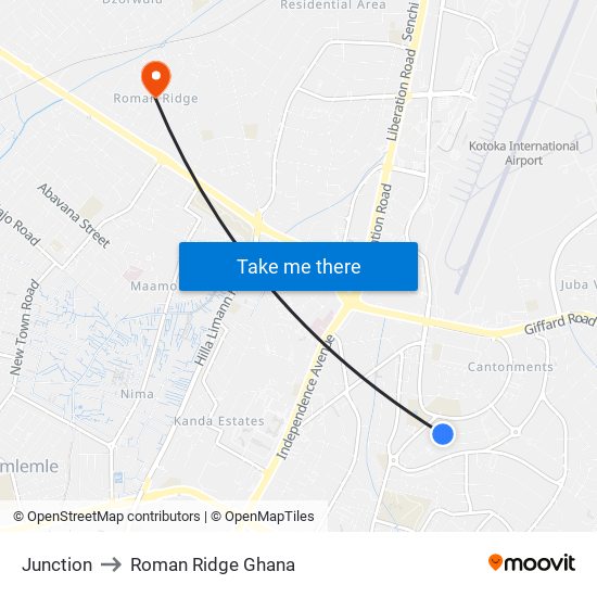 Junction to Roman Ridge Ghana map