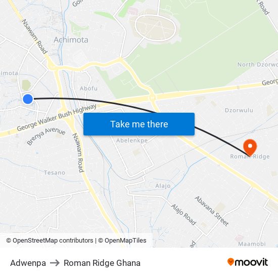 Adwenpa to Roman Ridge Ghana map