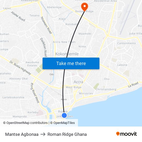 Mantse Agbonaa to Roman Ridge Ghana map