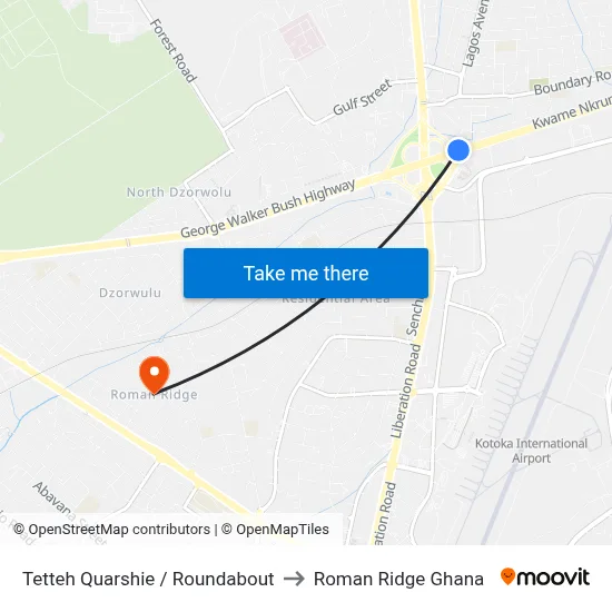 Tetteh Quarshie / Roundabout to Roman Ridge Ghana map