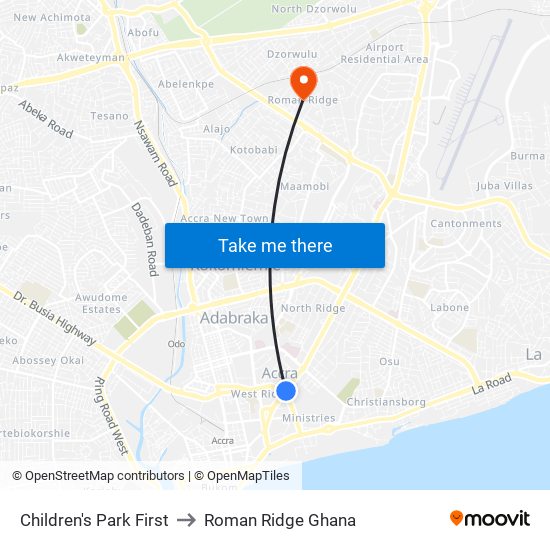 Children's Park First to Roman Ridge Ghana map