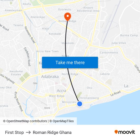 First Stop to Roman Ridge Ghana map