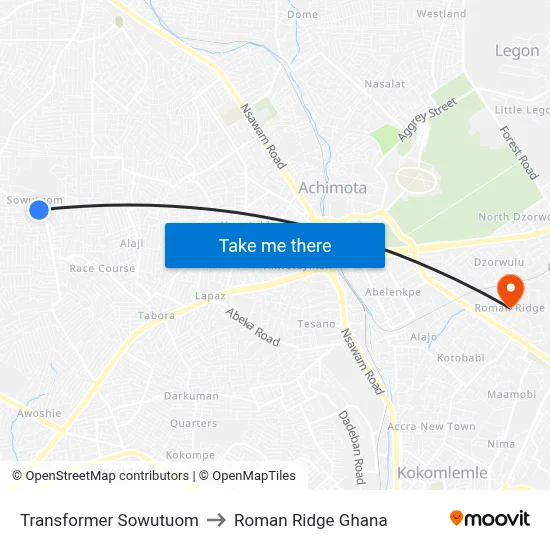 Transformer Sowutuom to Roman Ridge Ghana map