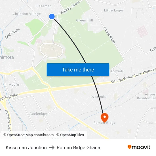 Kisseman Junction to Roman Ridge Ghana map