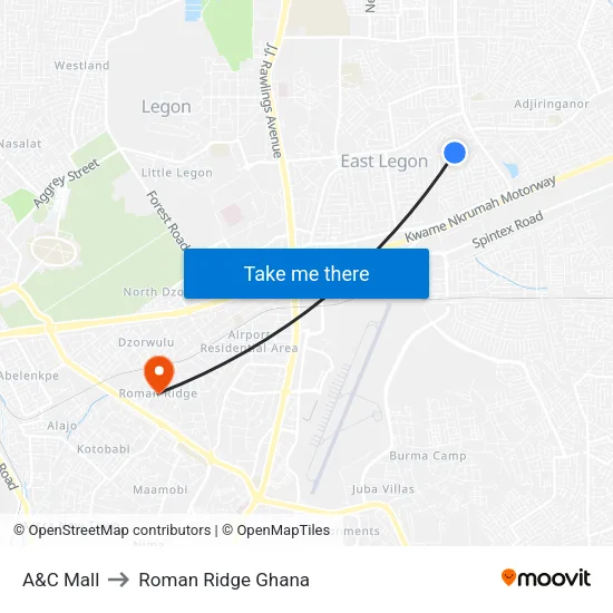 A&C Mall to Roman Ridge Ghana map