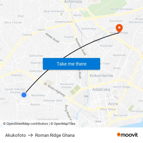 Akukofoto to Roman Ridge Ghana map