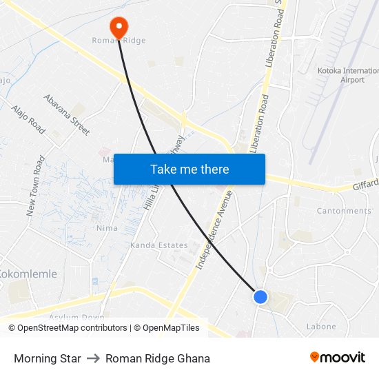 Morning Star to Roman Ridge Ghana map