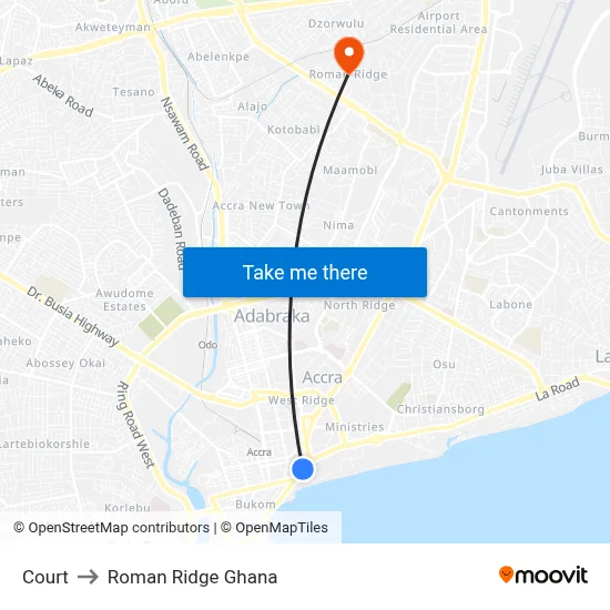 Court to Roman Ridge Ghana map