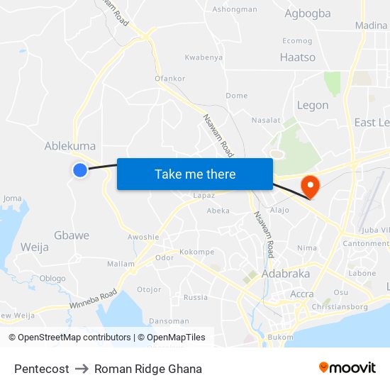 Pentecost to Roman Ridge Ghana map