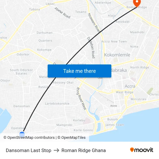 Dansoman Last Stop to Roman Ridge Ghana map