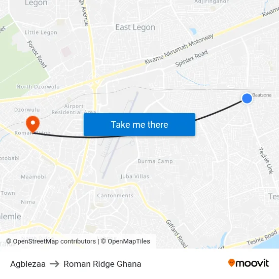 Agblezaa to Roman Ridge Ghana map