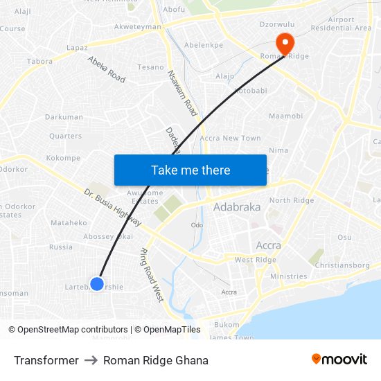 Transformer to Roman Ridge Ghana map