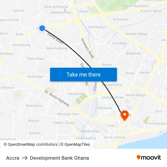Accra to Development Bank Ghana map