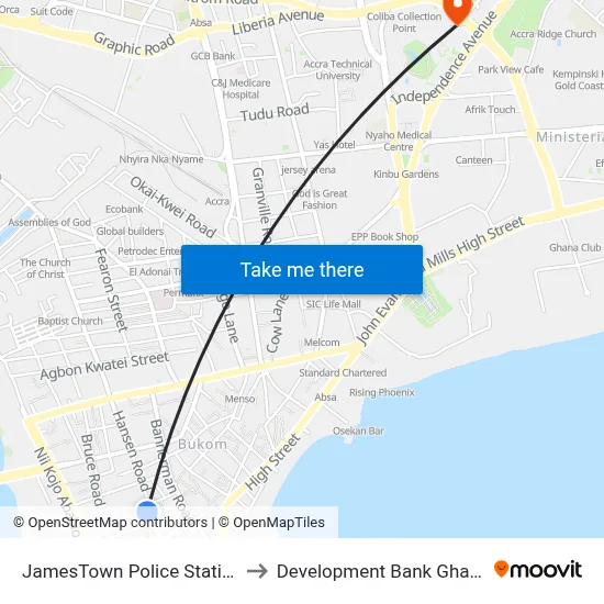 JamesTown  Police Station to Development Bank Ghana map