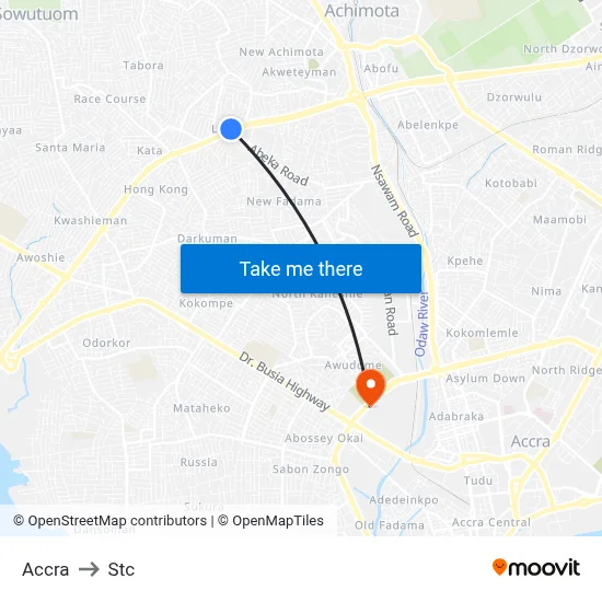 Accra to Stc map