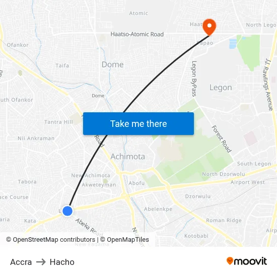 Accra to Hacho map