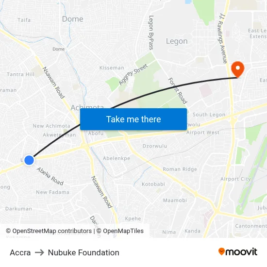 Accra to Nubuke Foundation map