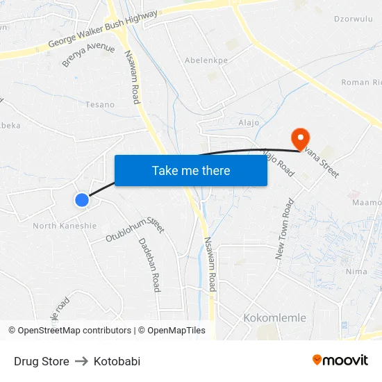 Drug Store to Kotobabi map