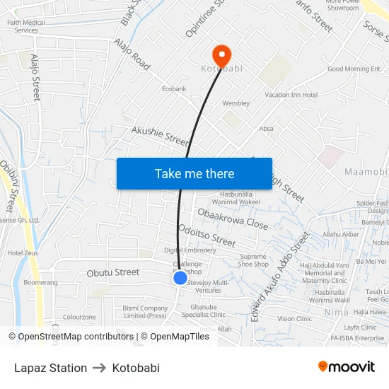 Lapaz Station to Kotobabi map