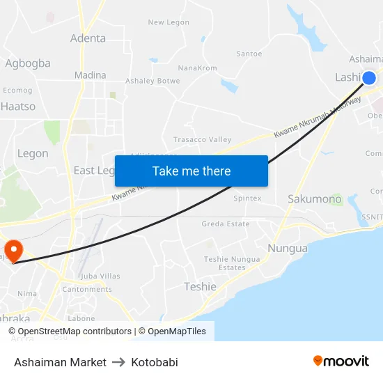 Ashaiman Market to Kotobabi map