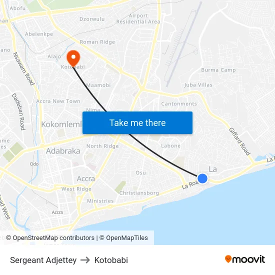 Sergeant Adjettey to Kotobabi map