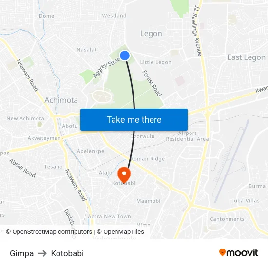 Gimpa to Kotobabi map
