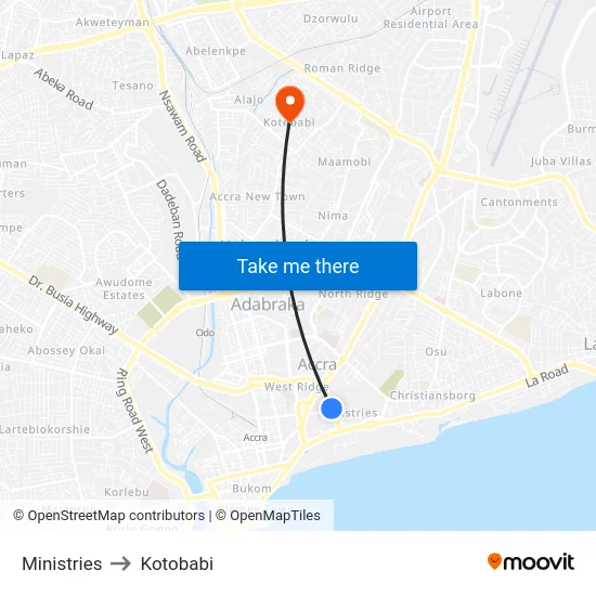 Ministries to Kotobabi map